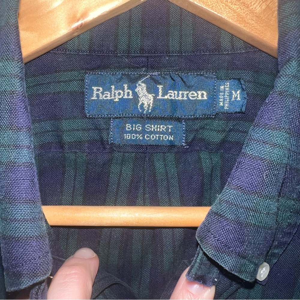 Ralph Lauren Men’s Green Navy Plaid Button Down Shirt Size Medium - Picture 3 of 9